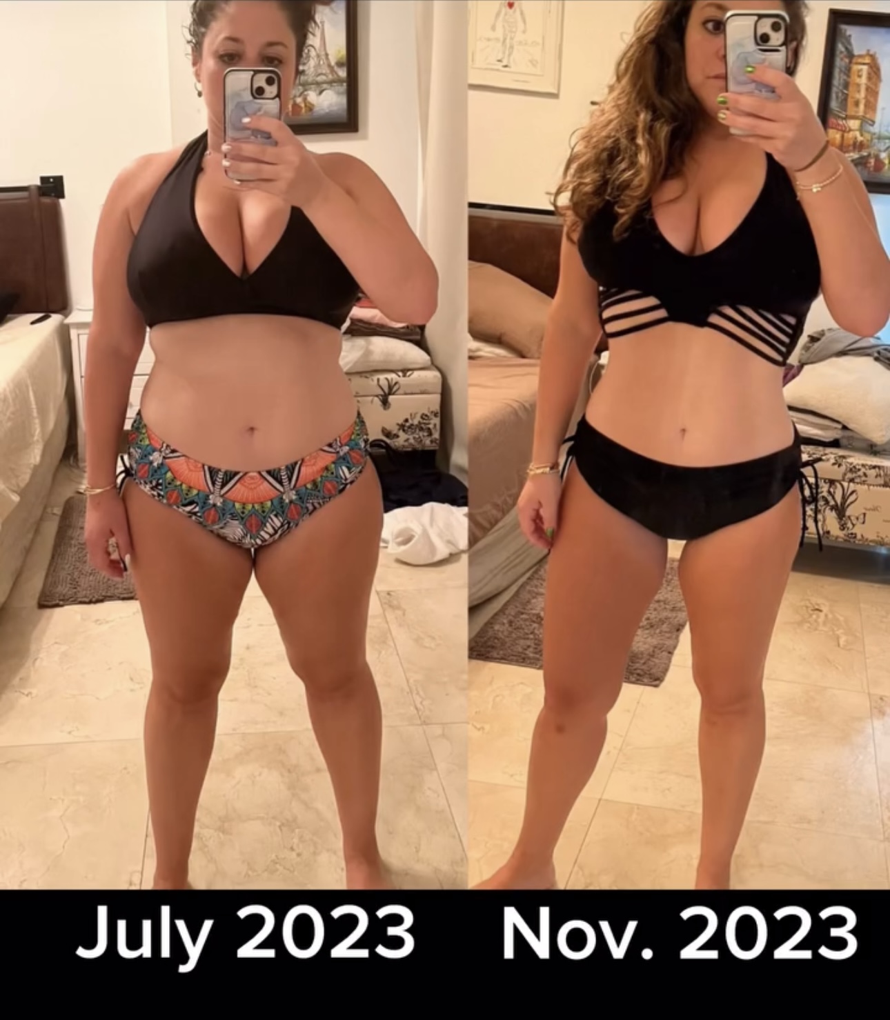 Client transformation progress photos from July 2023 to November 2023